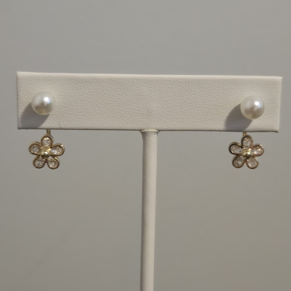 Pearl and Crystal Flower Ear Jacket Earrings